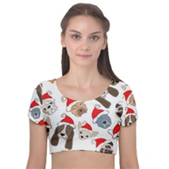 Christmas Puppies Velvet Short Sleeve Crop Top  by allthingseveryone