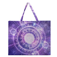 Blue Fractal Alchemy Hud For Bending Hyperspace Zipper Large Tote Bag by jayaprime