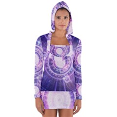 Blue Fractal Alchemy Hud For Bending Hyperspace Long Sleeve Hooded T-shirt by jayaprime