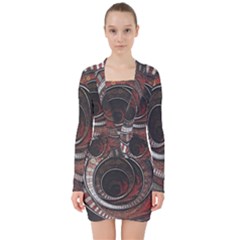 The Thousand And One Rings Of The Fractal Circus V-neck Bodycon Long Sleeve Dress by jayaprime