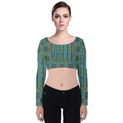 Freedom Is Every Where Just Love It Pop Art Velvet Long Sleeve Crop Top by pepitasart