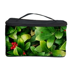 Christmas Season Floral Green Red Skimmia Flower Cosmetic Storage Case by yoursparklingshop