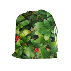 Christmas Season Floral Green Red Skimmia Flower Drawstring Pouches (extra Large) by yoursparklingshop