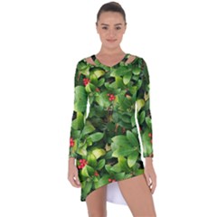 Christmas Season Floral Green Red Skimmia Flower Asymmetric Cut-out Shift Dress by yoursparklingshop