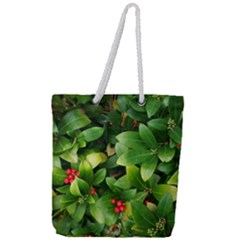 Christmas Season Floral Green Red Skimmia Flower Full Print Rope Handle Tote (large) by yoursparklingshop