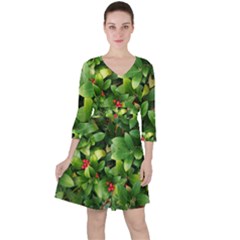 Christmas Season Floral Green Red Skimmia Flower Ruffle Dress by yoursparklingshop