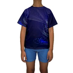 Christmas Tree Blue Stars Starry Night Lights Festive Elegant Kids  Short Sleeve Swimwear