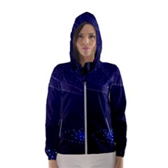 Christmas Tree Blue Stars Starry Night Lights Festive Elegant Hooded Wind Breaker (Women)