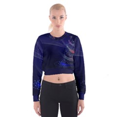 Christmas Tree Blue Stars Starry Night Lights Festive Elegant Cropped Sweatshirt