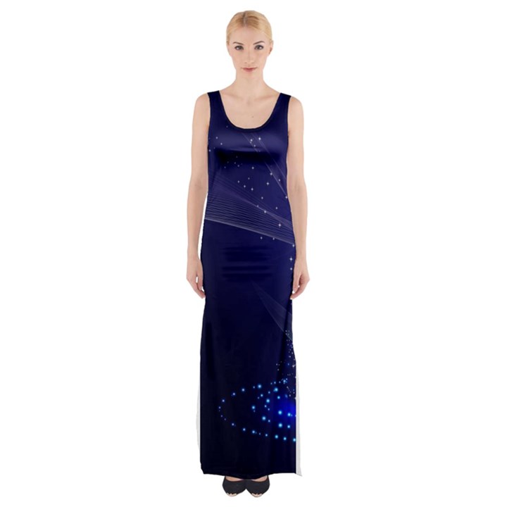 Christmas Tree Blue Stars Starry Night Lights Festive Elegant Maxi Thigh Split Dress