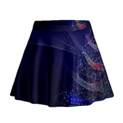 Christmas Tree Blue Stars Starry Night Lights Festive Elegant Mini Flare Skirt by yoursparklingshop