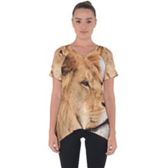 Big Male Lion Looking Right Cut Out Side Drop Tee by Ucco