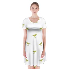 Birds Motif Pattern Short Sleeve V-neck Flare Dress by dflcprints