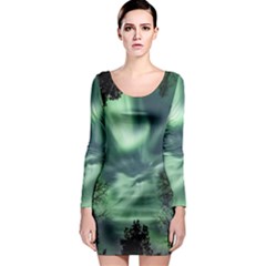 Northern Lights In The Forest Long Sleeve Bodycon Dress by Ucco