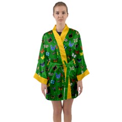 Butterflies 02 Green Pattern Long Sleeve Kimono Robe