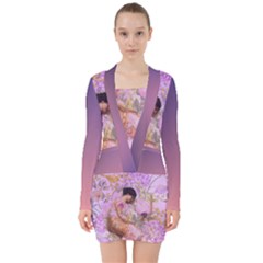 Violets For The Birds  V-neck Bodycon Long Sleeve Dress by pastpresents
