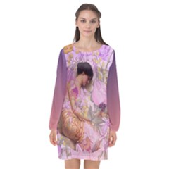 Violets For The Birds  Long Sleeve Chiffon Shift Dress  by pastpresents