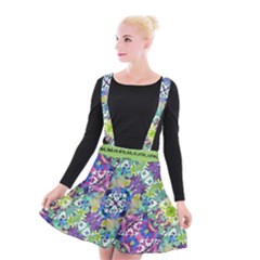 Colorful Modern Floral Print Suspender Skater Skirt by dflcprints