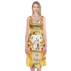 Happy Thanksgiving With Pumpkin Midi Sleeveless Dress by FantasyWorld7