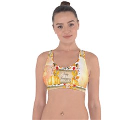Happy Thanksgiving With Pumpkin Cross String Back Sports Bra by FantasyWorld7