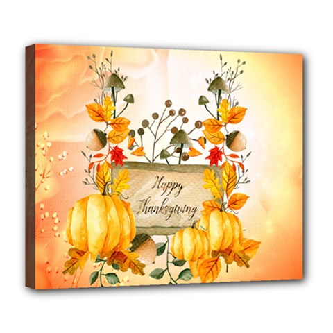 Happy Thanksgiving With Pumpkin Deluxe Canvas 24  X 20   by FantasyWorld7