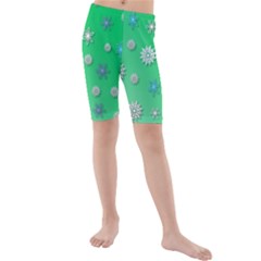 Snowflakes Winter Christmas Overlay Kids  Mid Length Swim Shorts by Celenk