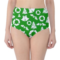 Green White Backdrop Background Card Christmas High-Waist Bikini Bottoms