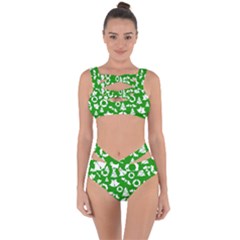 Green White Backdrop Background Card Christmas Bandaged Up Bikini Set 