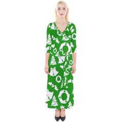 Green White Backdrop Background Card Christmas Quarter Sleeve Wrap Maxi Dress