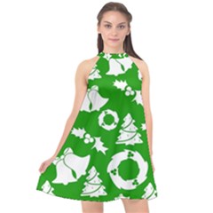 Green White Backdrop Background Card Christmas Halter Neckline Chiffon Dress 