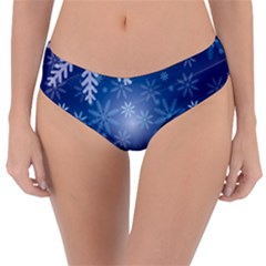 Snowflakes Background Blue Snowy Reversible Classic Bikini Bottoms by Celenk