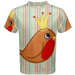 Bird Christmas Card Blue Modern Men s Cotton Tee by Celenk