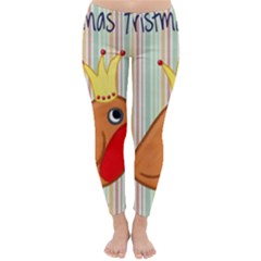 Bird Christmas Card Blue Modern Classic Winter Leggings by Celenk