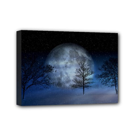 Winter Wintry Moon Christmas Snow Mini Canvas 7  X 5  by Celenk