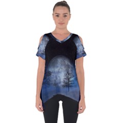 Winter Wintry Moon Christmas Snow Cut Out Side Drop Tee by Celenk