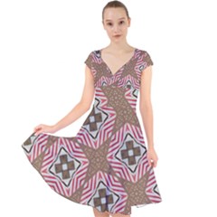 Pattern Texture Moroccan Print Cap Sleeve Front Wrap Midi Dress by Celenk