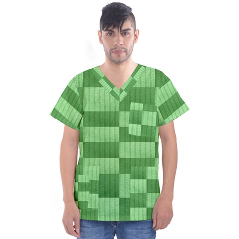 Wool Ribbed Texture Green Shades Men s V-neck Scrub Top by Celenk