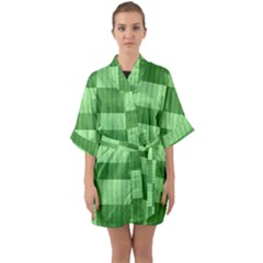 Wool Ribbed Texture Green Shades Quarter Sleeve Kimono Robe by Celenk