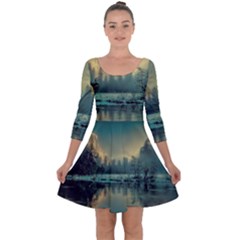 Yosemite Park Landscape Sunrise Quarter Sleeve Skater Dress