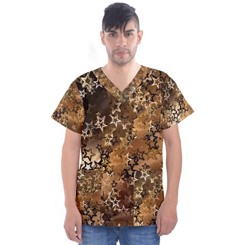 Star Sky Graphic Night Background Men s V-neck Scrub Top by Celenk