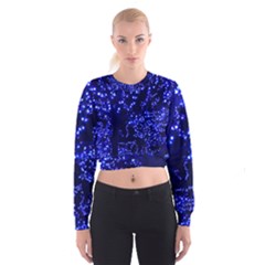 Lights Blue Tree Night Glow Cropped Sweatshirt by Celenk