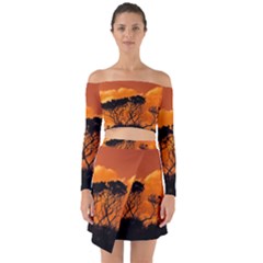 Trees Branches Sunset Sky Clouds Off Shoulder Top With Skirt Set by Celenk