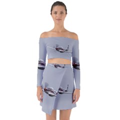 P-51 Mustang Flying Off Shoulder Top With Skirt Set by Ucco