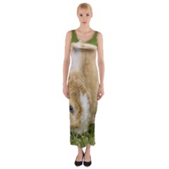 Beautiful Blue Eyed Bunny On Green Grass Fitted Maxi Dress by Ucco