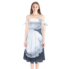 Ice, Snow And Moving Water Shoulder Tie Bardot Midi Dress by Ucco