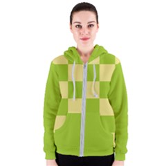 Green And Yellow (square Pattern) Women s Zipper Hoodie