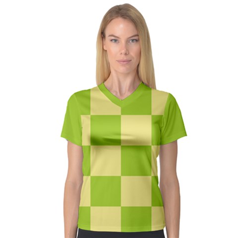 Green And Yellow (square Pattern) V-neck Sport Mesh Tee by berwies