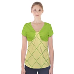 Cross Lines (green And Yellow) Short Sleeve Front Detail Top by berwies