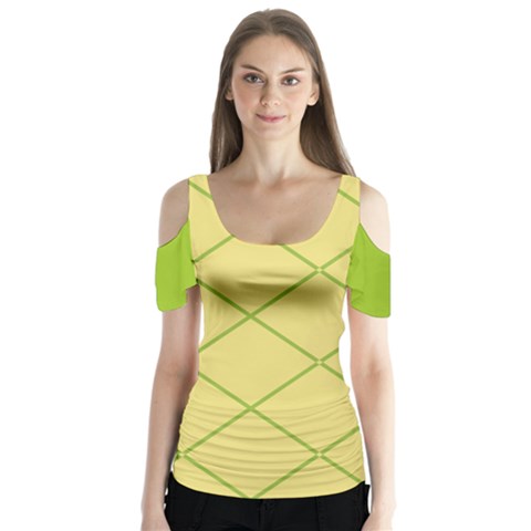 Cross Lines (green And Yellow) Butterfly Sleeve Cutout Tee  by berwies