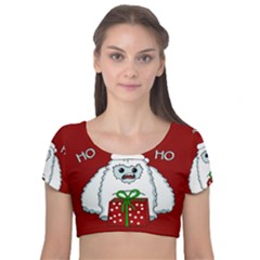 Yeti Xmas Velvet Short Sleeve Crop Top  by Valentinaart